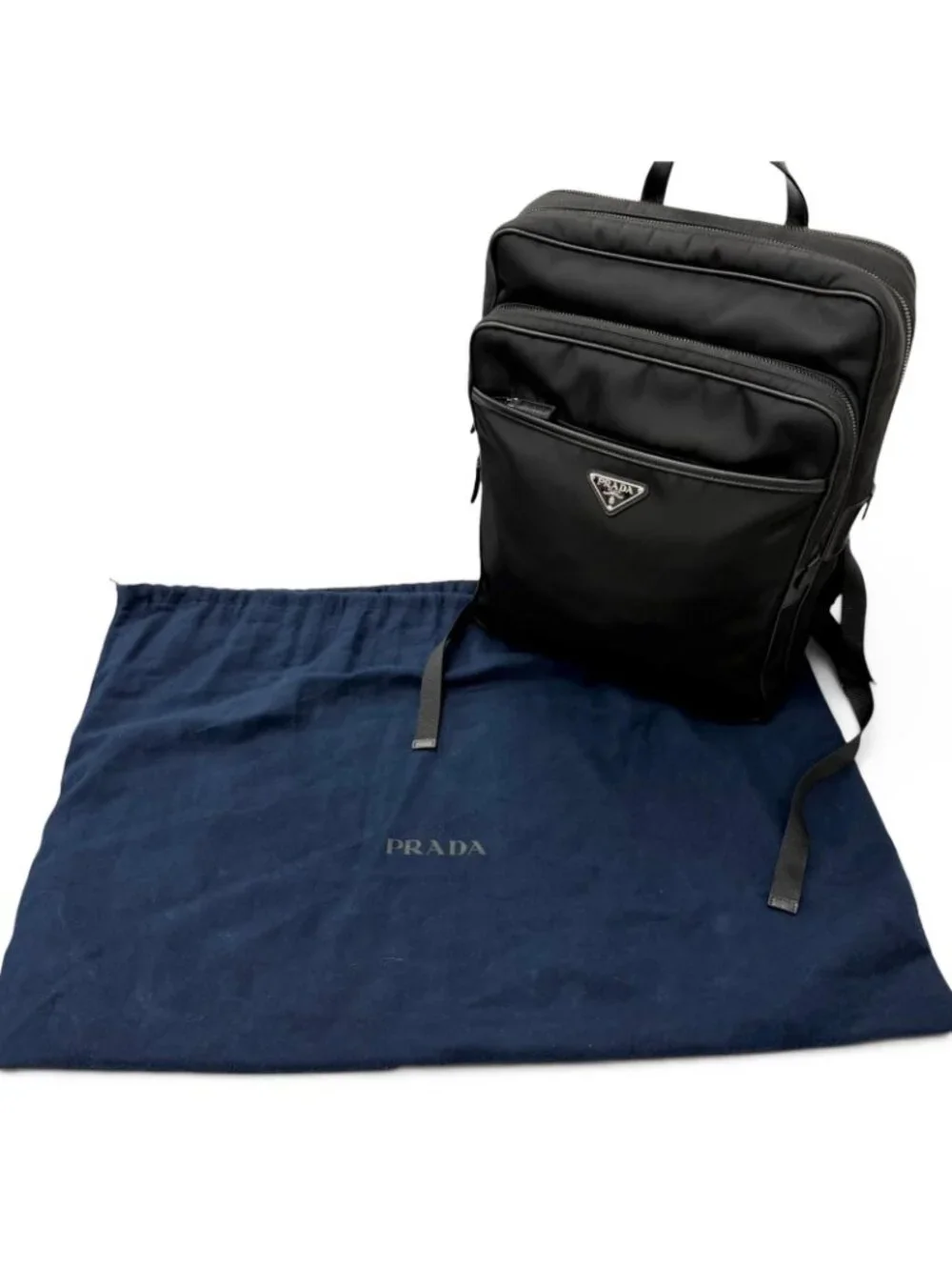 Prada Triangle Logo Re-Nylon Saffiano Leather Backpack with Day Pack Black